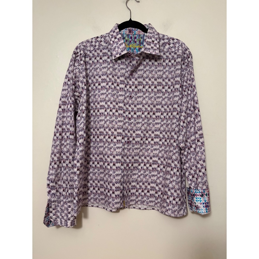 Robert‎ Graham Mens Classic Fit Purple Abstract Ikat Print Button Down Shirt L